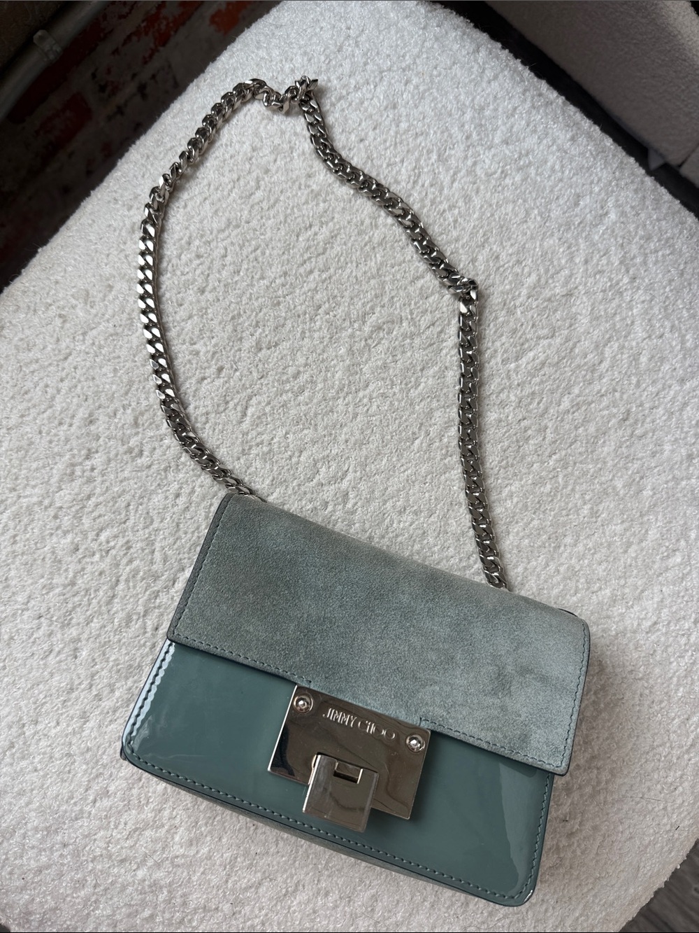 Jimmy Choo Teal Suede and Leather Chain Shoulder Bag